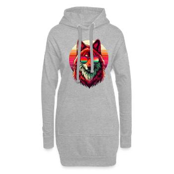 Retro Sunset Sonnenbrille Roter Wolf Wölfe - Hoodie-Kleid - Grau meliert - Vorne