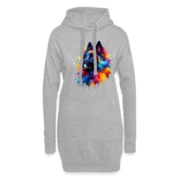 Bunte Splash Art Belgischer Schäferhund Groenendael - Hoodie-Kleid - Grau meliert - Vorne