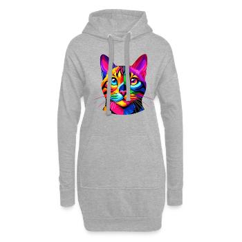 Bunte Pop Art Bengalische Katze - Hoodie-Kleid - Grau meliert - Vorne