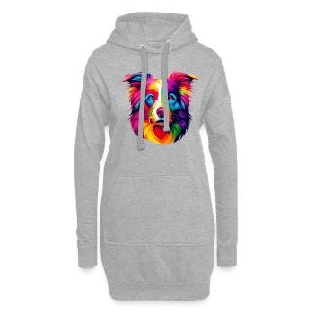 Bunte Pop Art Border Collie Border Collies - Hoodie-Kleid - Grau meliert - Vorne