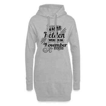 Wahre Helden wurden im November geboren - Hoodie-Kleid - Grau meliert - Vorne