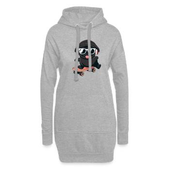 Hund Mops auf Skateboard - Hoodie-Kleid - Grau meliert - Vorne