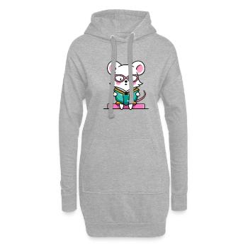 Leseratte Maus im Buch - Hoodie-Kleid - Grau meliert - Vorne