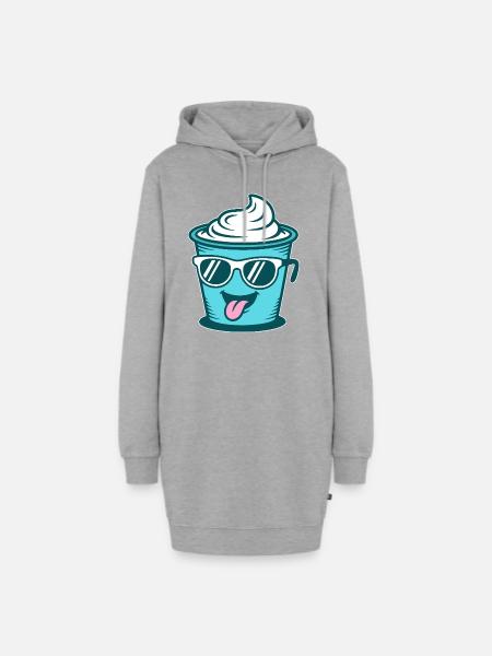 Crème Joghurt Sahne Eis - Becher mit Sonnenbrille - Hoodie-Kleid - Grau meliert