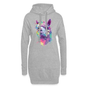 Alpaga Lama Nature animale Zoo Andes Inca Art coloré - Sweat-shirt à capuche long Femme - gris chiné - Devant