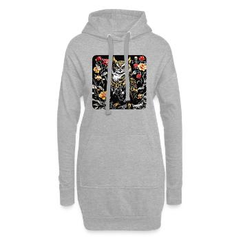 Hibou avec des vrilles de pétales de rose en aspect gravure sur bois - Sweat-shirt à capuche long Femme - gris chiné - Devant