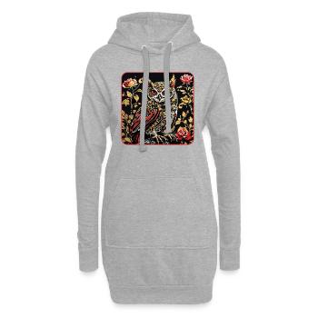 Hibou avec des vrilles de pétales de rose en aspect gravure sur bois - Sweat-shirt à capuche long Femme - gris chiné - Devant