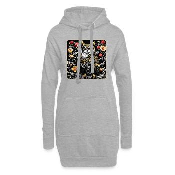 Hibou avec pétales de rose en aspect gravure sur bois - Sweat-shirt à capuche long Femme - gris chiné - Devant