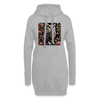 Hibou avec des vrilles de pétales de rose en aspect gravure sur bois - Sweat-shirt à capuche long Femme - gris chiné - Devant