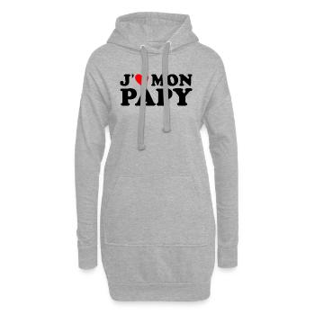 J'aime Mon Papy Cadeau Grand-père Coeur Rouge - Sweat-shirt à capuche long Femme - gris chiné - Devant