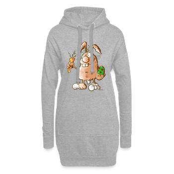 Flotter Osterhase - Hoodie-Kleid - Grau meliert - Vorne