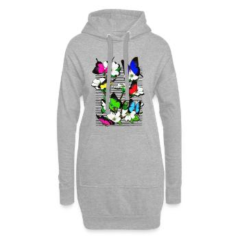 Papillon Papillon - papillon - bouquet de fleurs - Sweat-shirt à capuche long Femme - gris chiné - Devant