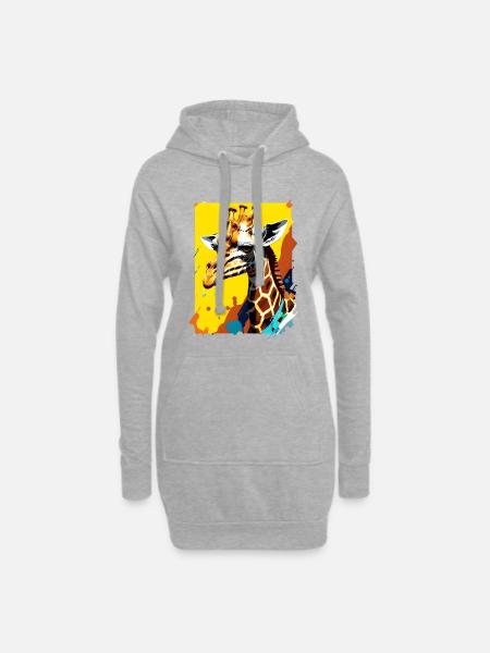Giraffe Farbexplosion Neon - Hoodie-Kleid - Grau meliert