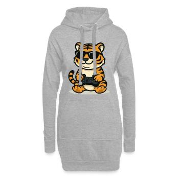 Chilliger Gamer-Tiger - Hoodie-Kleid - Grau meliert - Vorne