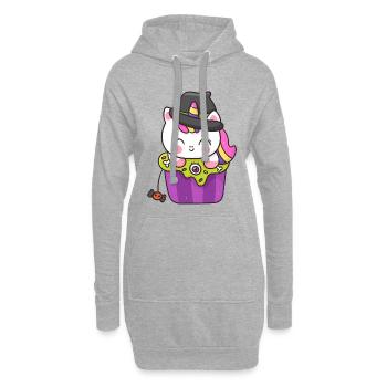 Kawaii Cupcake Hexe Katze - Hoodie-Kleid - Grau meliert - Vorne