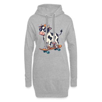 Vache drôle patinant sur skateboard Skater de dessins animés - Sweat-shirt à capuche long Femme - gris chiné - Devant