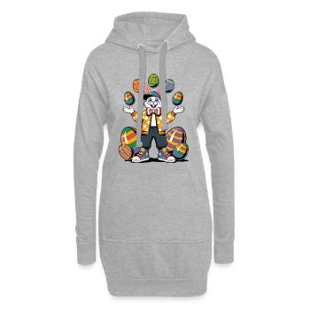 Bunter Osterhase mit Eierkranz - Hoodie-Kleid - Grau meliert - Vorne