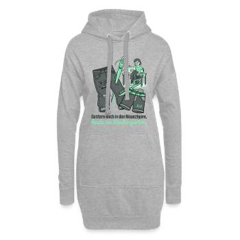 Lustiges Upcycling Jeans Kindergarten Näh Design - Hoodie-Kleid - Grau meliert - Vorne