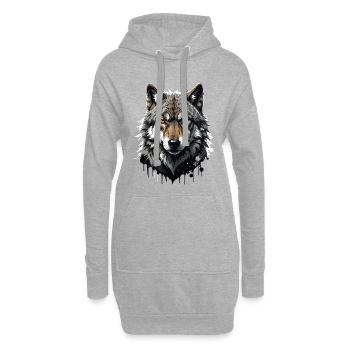 Wolf Illustration mit Farbklecksen - Hoodie-Kleid - Grau meliert - Vorne