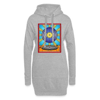 Vinyle en vitrail et platine vinyle - Sweat-shirt à capuche long Femme - gris chiné - Devant