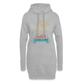 Endlich Schulkind Dino mit Blume - Hoodie-Kleid - Grau meliert - Vorne