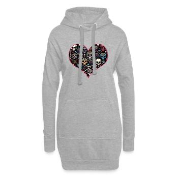 Buntes dekoratives Skullmuster - Hoodie-Kleid - Grau meliert - Vorne