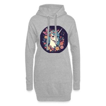 Elegantes Einhorn mit Schmetterling Blumen - Hoodie-Kleid - Grau meliert - Vorne