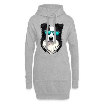 Border Collie trägt Sonnenbrille - Hoodie-Kleid - Grau meliert - Vorne
