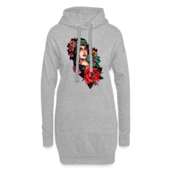 Pin Up Tattoo Gitana girl - Sweat-shirt à capuche long Femme - gris chiné - Devant