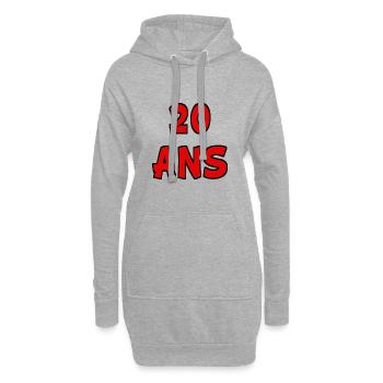 20 ANS. 20e ANNIVERSAIRE. ANNIVERSAIRE 20 ANS. 20 - Sweat-shirt à capuche long Femme - gris chiné - Devant