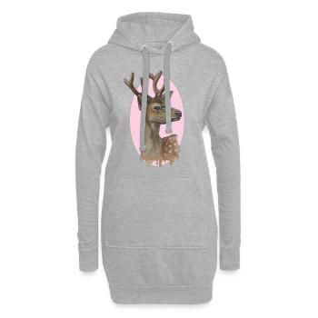 Jeune cerf - chevreuil - vignette rose - Sweat-shirt à capuche long Femme - gris chiné - Devant