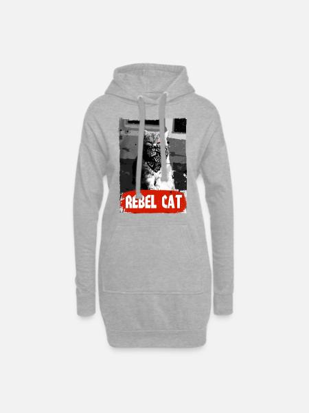 Rebel Cat - Grumpy Cat - Katze - Hoodie-Kleid - Grau meliert