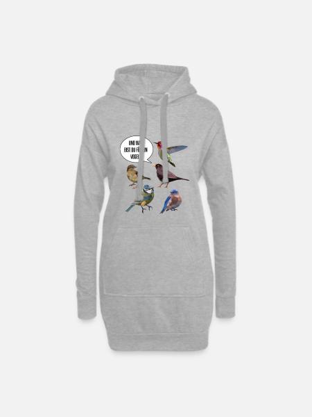 Vögel - Hoodie-Kleid - Grau meliert