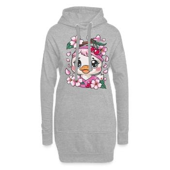 Entchen mit Kirschen und Sakura Kirschblüten - Hoodie-Kleid - Grau meliert - Vorne