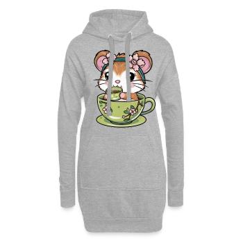 Hamster kawaii avec thé vert style dessin animé - Sweat-shirt à capuche long Femme - gris chiné - Devant