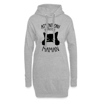Attention ! Je protège MAMAN - Cadeau Maman - Sweat-shirt à capuche long Femme - gris chiné - Devant