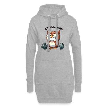 Starke Eule Gewichtheber Fitness Sportlich - Hoodie-Kleid - Grau meliert - Vorne