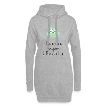 Nounou super chouette - Sweat-shirt à capuche long Femme - gris chiné - Devant