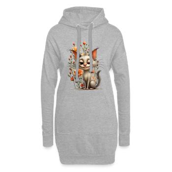La chatte espiègle Melodie et la splendeur florale. - Sweat-shirt à capuche long Femme - gris chiné - Devant
