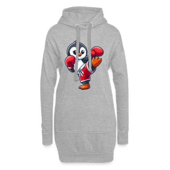 Cooler Pinguin Boxer Cartoon Kickboxer Kampfsport - Hoodie-Kleid - Grau meliert - Vorne