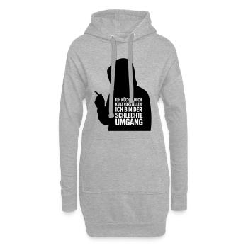 Schlechter Umgang, lustiger Spruch Kurzvorstellung - Hoodie-Kleid - Grau meliert - Vorne