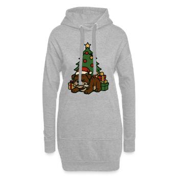 Bouledogue dormant près de l’arbre Noël dessin animé Art - Sweat-shirt à capuche long Femme - gris chiné - Devant