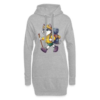 Süßer Husky-Hund Wandern Camping Abenteuer Rucksacktourist - Hoodie-Kleid - Grau meliert - Vorne