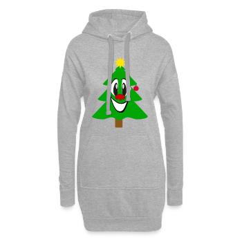 Dessin animé du sapin de Noël rieur - Sweat-shirt à capuche long Femme - gris chiné - Devant
