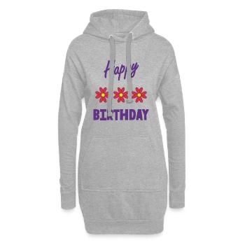 JOYEUX ANNIVERSAIRE. HAPPY BIRTHDAY. ANNIVERSAIRE. - Sweat-shirt à capuche long Femme - gris chiné - Devant