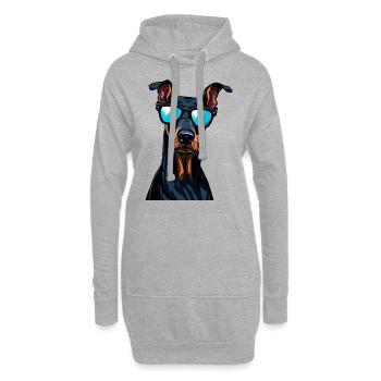 Dobermann mit Sonnenbrille - Hoodie-Kleid - Grau meliert - Vorne