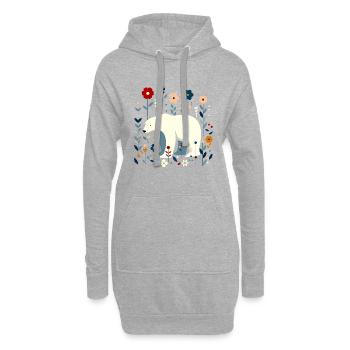 Floraler Eisbär - Hoodie-Kleid - Grau meliert - Vorne