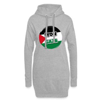 Drapeau de la Palestine rond avec texte LYON GAZA - Sweat-shirt à capuche long Femme - gris chiné - Devant