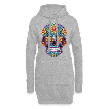Crâne mexicain, fleurs, crâne, fleurs - Sweat-shirt à capuche long Femme - gris chiné - Devant