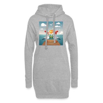02 Lustige Möwen trinken Flaschen Bier Meer Prost - Hoodie-Kleid - Grau meliert - Vorne